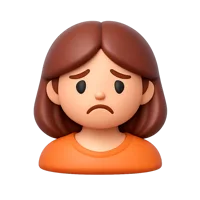 Front-facing 3D icon of a frowning woman with a sad facial expression for UI and profile use.
