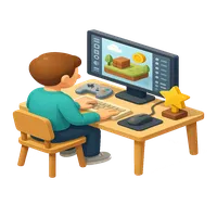 Game designer working at desk