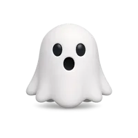 Front-facing ghost 3D icon in a premium non-isometric UI style, free to download for Halloween and spooky designs.