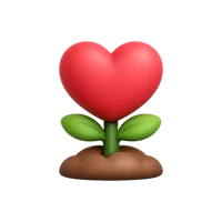 Growing Heart front-facing 3D icon for love, care, healing, and emotional growth in UI design