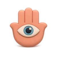 Front-facing Hamsa Hand 3D icon in a premium non-isometric style for spiritual and cultural UI design