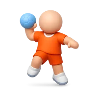 Front-facing 3D icon of a dark skin tone man playing handball for sports and fitness UI design
