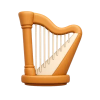Front-facing harp 3D icon for music apps, orchestra themes, and classical concert UI design