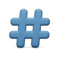 Front-facing 3D hash key icon for keyboard, input, and UI interface design