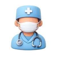 Front-facing health worker 3D icon with dark skin tone for healthcare UI design