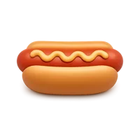 Front-facing hot dog 3D icon in a premium non-isometric UI style, free to download for food and restaurant designs.