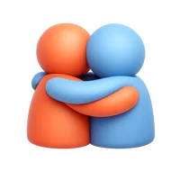 Front-facing 3D icon of two people hugging, suitable for friendship, support, empathy, and community UI designs.