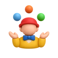 Front-facing 3D icon of a juggler with dark skin tone for entertainment and performer themed UI design