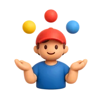 Front-facing 3D icon of a juggling man with medium-light skin tone for entertainment and performer UI design