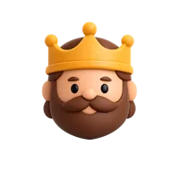 Front-facing king 3D icon with a royal character style for UI design, apps, games, and themed digital interfaces.