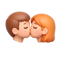 Front-facing 3D icon of a kissing couple with medium and light skin tones, free for UI design use