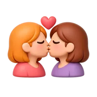 Front-facing 3D icon of two women kissing with medium skin tone, suitable for romance, pride, and social UI design