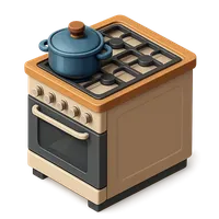 Isometric 3D icon of a kitchen stove, stylized vector illustration for digital icon sets