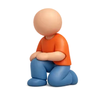 Front-facing 3D icon of a kneeling person facing right with dark skin tone for UI design