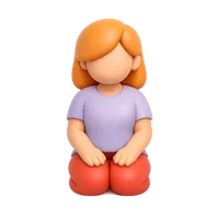 Front-facing 3D icon of a kneeling woman with dark skin tone for inclusive UI and avatar design