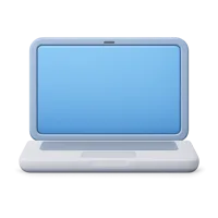 Front-facing laptop 3D icon in a premium non-isometric UI style, free to download for apps and websites.