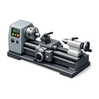 Isometric 3D lathe machine icon for manufacturing, machining, and workshop visuals