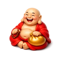 Laughing Buddha isometric 3D icon, cheerful spiritual statue for cultural, wellness, and decorative design use