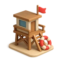 Isometric 3D icon of a lifeguard tower, stylized vector illustration for digital icon sets