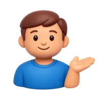 Front-facing 3D icon of a man gesturing with an open hand for UI design