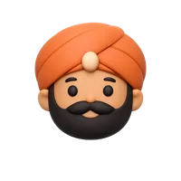 Front-facing 3D icon of a dark skin tone man wearing a turban for cultural avatar and profile UI design