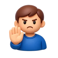 Front-facing 3D icon of a man saying no with medium-dark skin tone, suitable for reactions, avatars, and UI feedback.