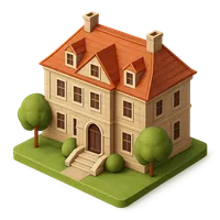Isometric 3D icon of a manor house, stylized vector illustration for digital icon sets