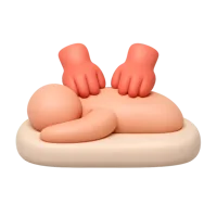 Front-facing 3D icon of a man with dark skin tone getting a massage, for spa and wellness UI design.