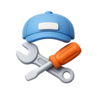Front-facing mechanic 3D icon in a premium non-isometric style for repair, garage, and service UI design