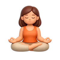 Front-facing 3D icon of a meditating woman in lotus position with medium-light skin tone
