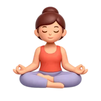 Front-facing 3D icon of a meditating woman in lotus position with light skin tone for wellness and yoga UI design