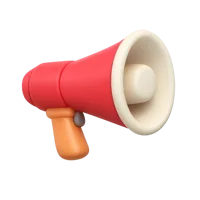 Front-facing megaphone 3D icon for announcements, marketing, promotions, and alert interfaces