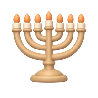 Front-facing menorah 3D icon for Hanukkah, Jewish holiday, and cultural celebration UI design