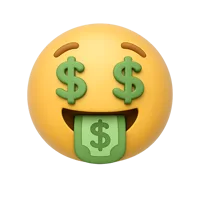 Money Face front-facing 3D icon with dollar eyes and money mouth emoji style for finance and chat UI