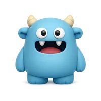 Front-facing monster 3D icon with a hairy fantasy creature style for game and entertainment UI design.