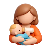 Front-facing 3D icon of a mother feeding a baby with medium-light skin tone, free for parenting and childcare UI design