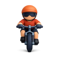 Front-facing 3D icon of a woman mountain biker with dark skin tone for sports and fitness UI design