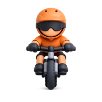 Front-facing 3D icon of a mountain biker with dark skin tone for sports and fitness UI design