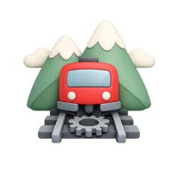 Front-facing mountain railway 3D icon for travel, transport, tourism, and rail booking UI design