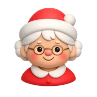 Front-facing Mrs Claus dark skin tone 3D icon for Christmas and holiday UI design