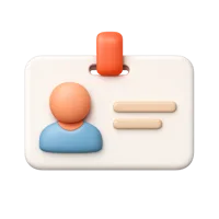Front-facing name badge 3D icon for staff profiles, workplace apps, and event identification interfaces
