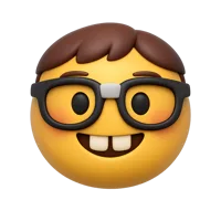 Front-facing nerd face 3D icon with glasses and a playful emoji expression for UI design