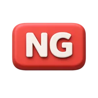 Front-facing NG button 3D UI icon in a premium non-isometric style, free to download for interface design.
