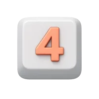 Front-facing 3D icon of a number 4 keyboard keycap for UI design