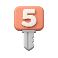 Front-facing 3D Number 5 Key icon for keyboard, keypad, and input interface design