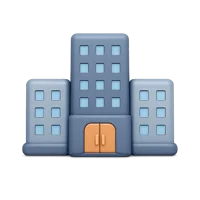 Office building front-facing 3D UI icon for business apps, maps, dashboards, and corporate interface design