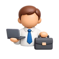 Front-facing office worker dark skin tone 3D icon for workplace, HR, and business UI design