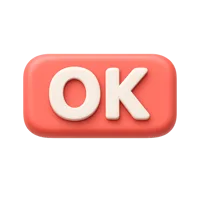 OK Button front-facing 3D UI icon for confirmation, approval, and interface actions
