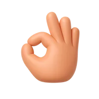 Front-facing OK Hand 3D icon for approval, confirmation, and positive feedback in UI design