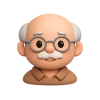 Front-facing old man 3D icon with light skin tone for avatar, profile, and people UI design